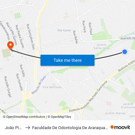 João Pieri to Faculdade De Odontologia De Araraquara map