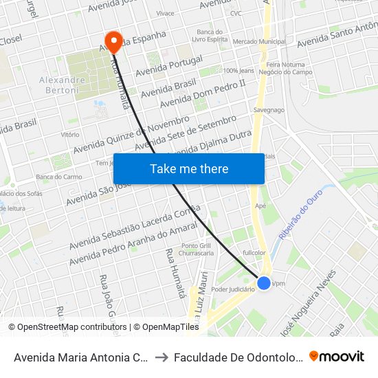 Avenida Maria Antonia Camargo De Oliveira to Faculdade De Odontologia De Araraquara map