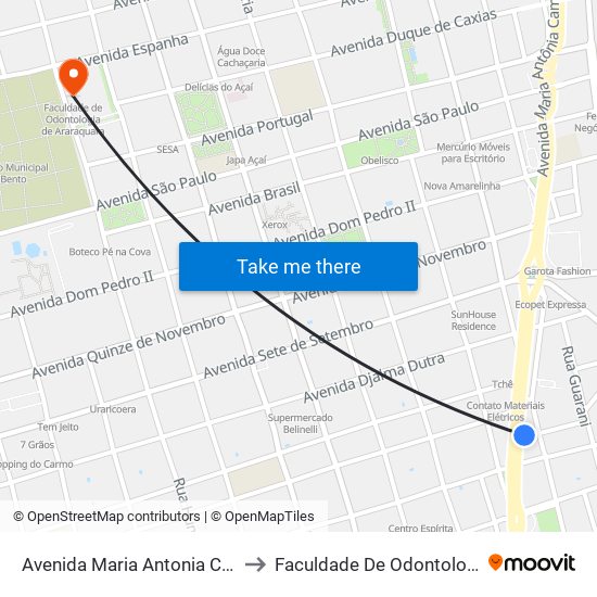 Avenida Maria Antonia Camargo De Oliveira to Faculdade De Odontologia De Araraquara map