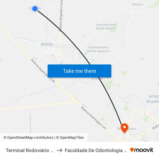 Terminal Rodoviário De Dobrada to Faculdade De Odontologia De Araraquara map