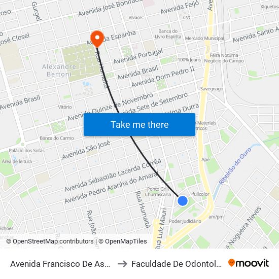 Avenida Francisco De Assis Bezerra Filho, 232 to Faculdade De Odontologia De Araraquara map