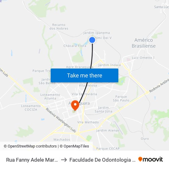 Rua Fanny Adele Marracini Muniz to Faculdade De Odontologia De Araraquara map