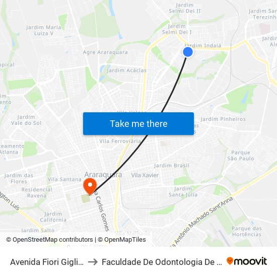 Avenida Fiori Giglioti, 819 to Faculdade De Odontologia De Araraquara map