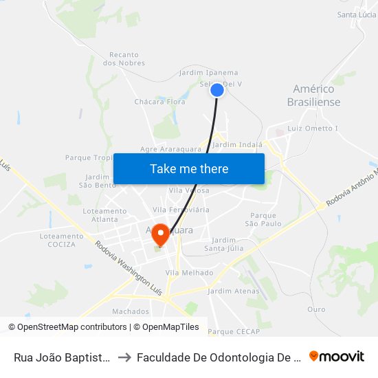 Rua João Baptista Crisci to Faculdade De Odontologia De Araraquara map