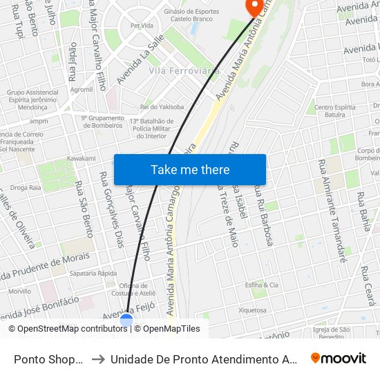 Ponto Shopping Lupo to Unidade De Pronto Atendimento Amélia Bernardini Cutrale map