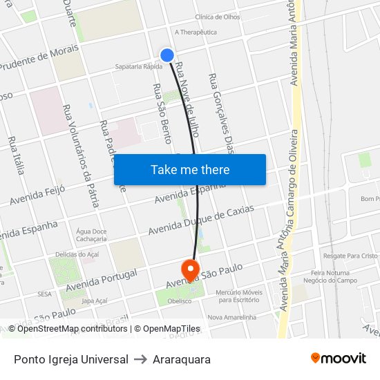 Ponto Igreja Universal to Araraquara map