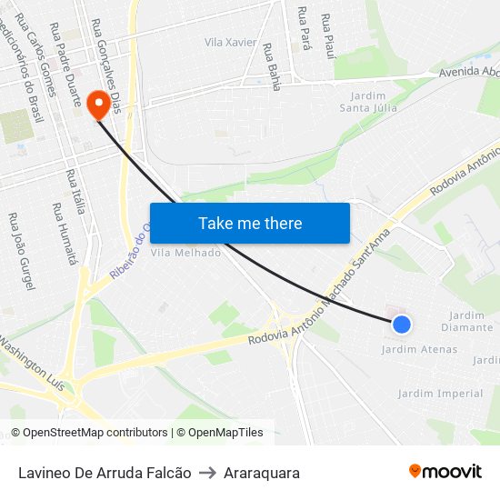 Lavineo De Arruda Falcão to Araraquara map