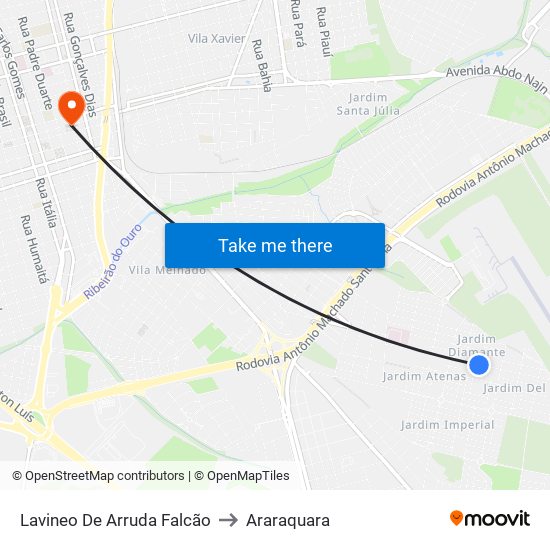 Lavineo De Arruda Falcão to Araraquara map