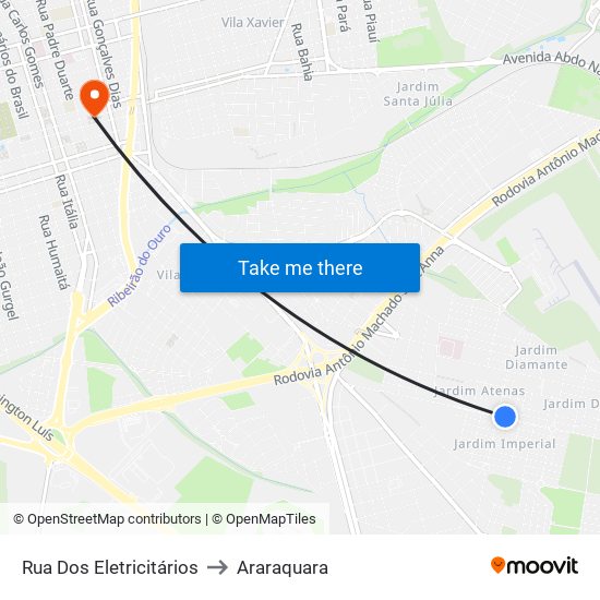 Rua Dos Eletricitários to Araraquara map