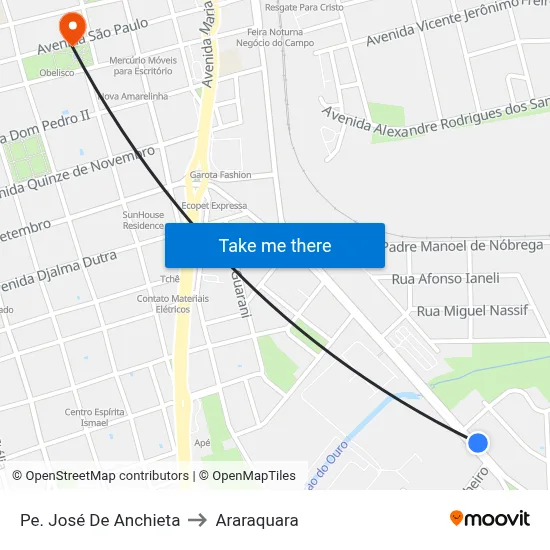 Pe. José De Anchieta to Araraquara map