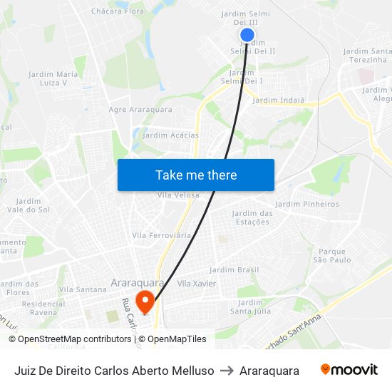 Juiz De Direito Carlos Aberto Melluso to Araraquara map