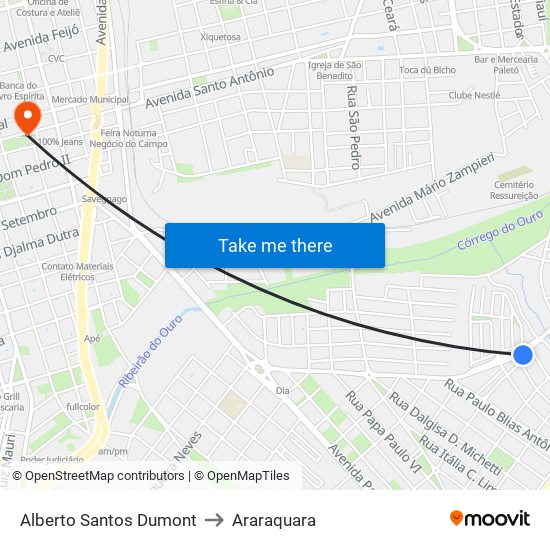 Alberto Santos Dumont to Araraquara map