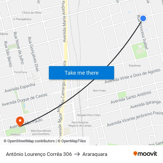 Antônio Lourenço Corrêa 306 to Araraquara map