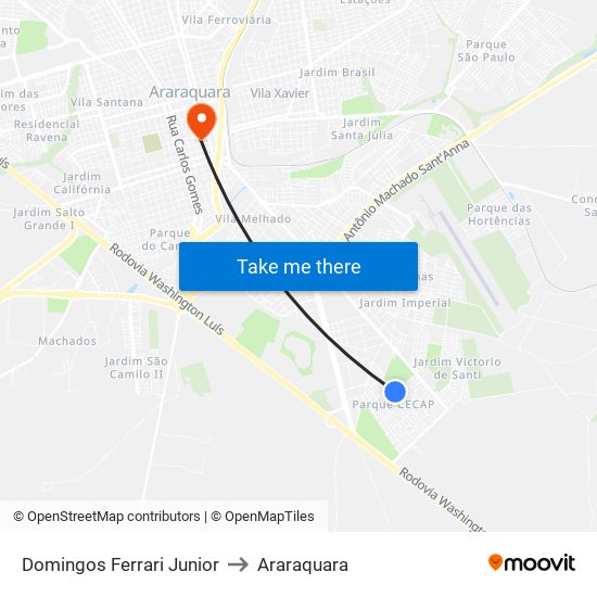 Domingos Ferrari Junior to Araraquara map