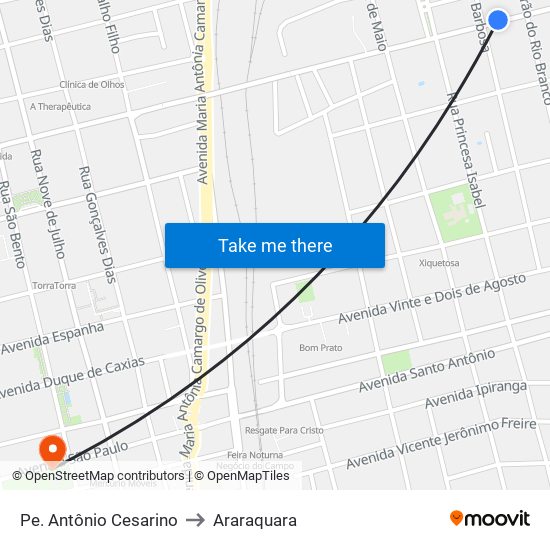 Pe. Antônio Cesarino to Araraquara map