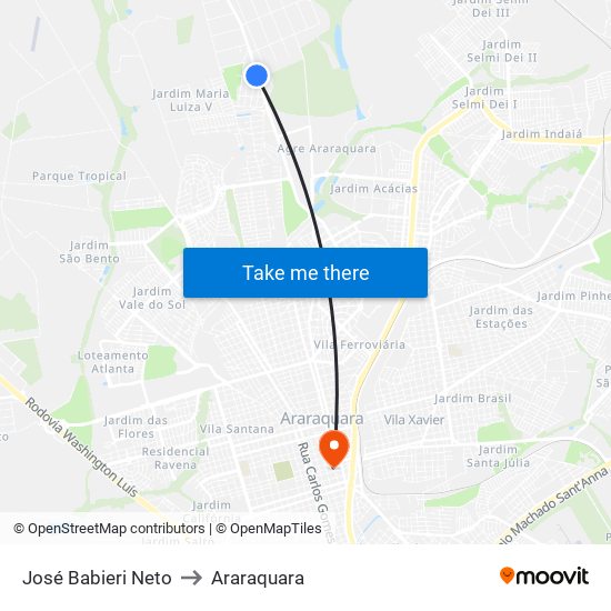 José Babieri Neto to Araraquara map