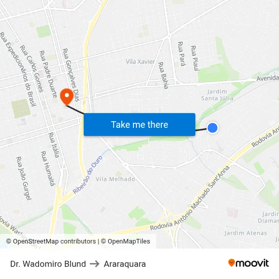 Dr. Wadomiro Blund to Araraquara map