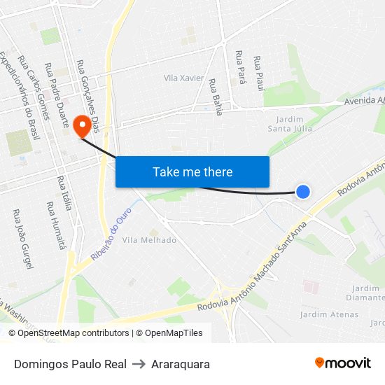 Domingos Paulo Real to Araraquara map