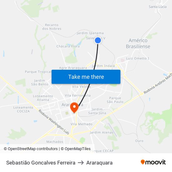 Sebastião Goncalves Ferreira to Araraquara map