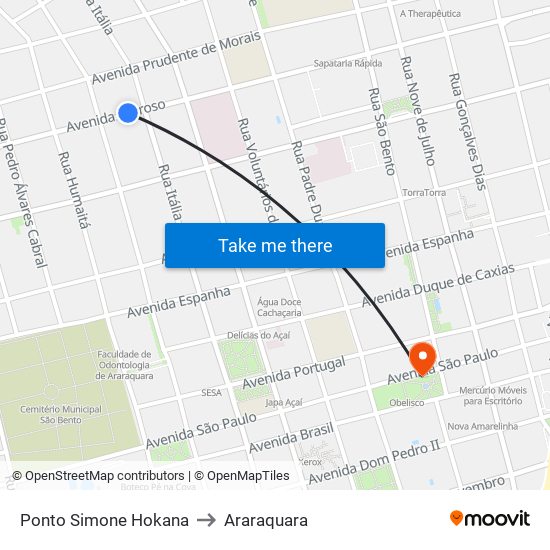 Ponto Simone Hokana to Araraquara map