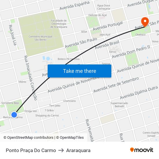 Ponto Praça Do Carmo to Araraquara map