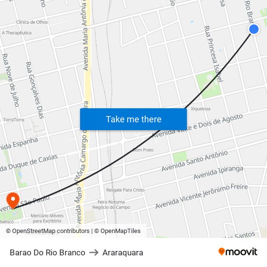 Barao Do Rio Branco to Araraquara map