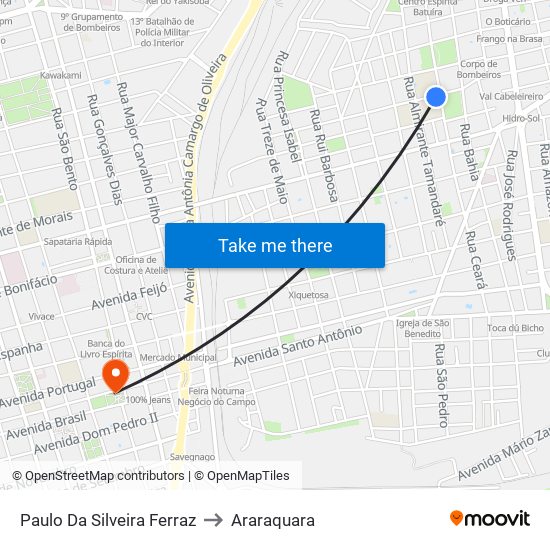 Paulo Da Silveira Ferraz to Araraquara map