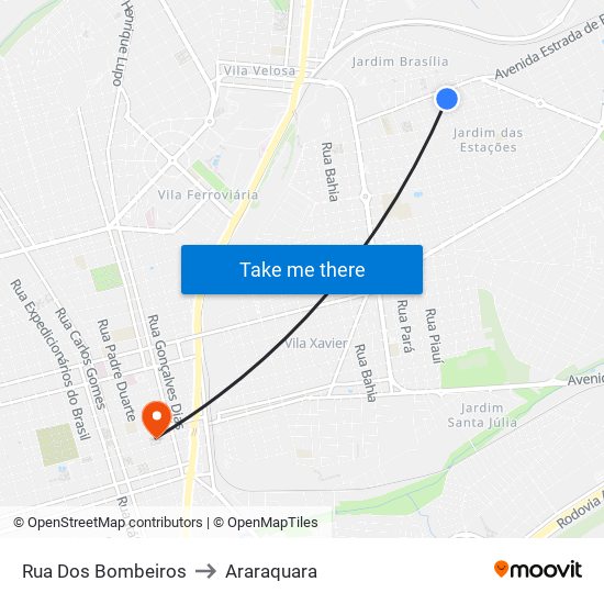 Rua Dos Bombeiros to Araraquara map