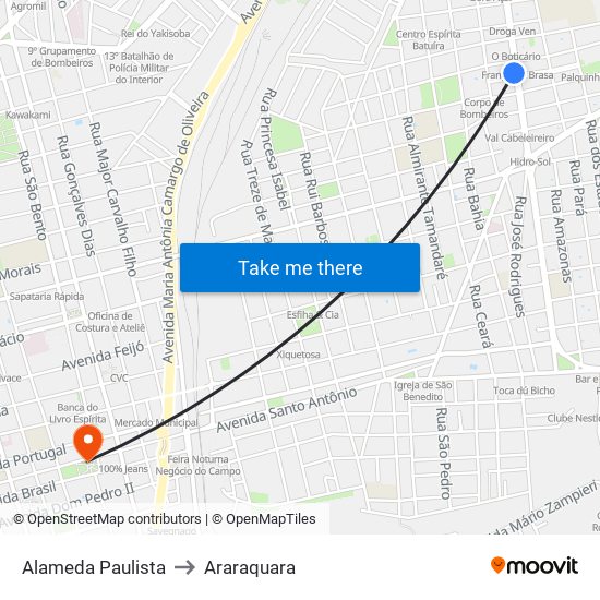 Alameda Paulista to Araraquara map