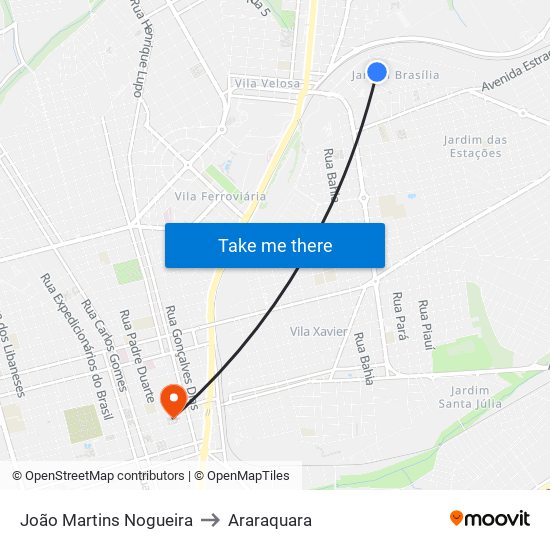 João Martins Nogueira to Araraquara map