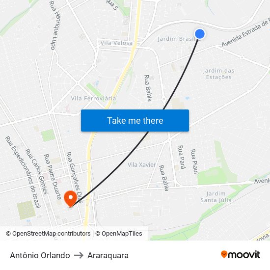 Antônio Orlando to Araraquara map