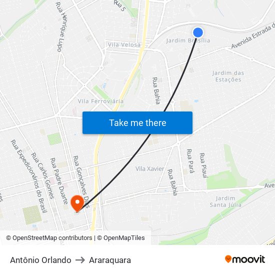 Antônio Orlando to Araraquara map