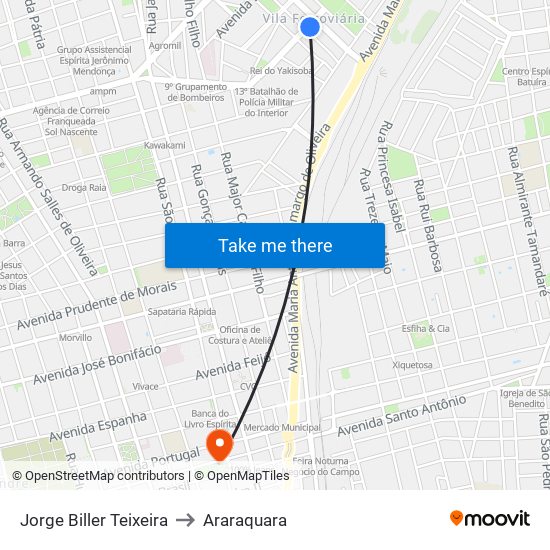 Jorge Biller Teixeira to Araraquara map