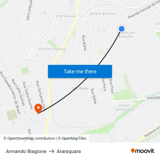 Armando Biagione to Araraquara map