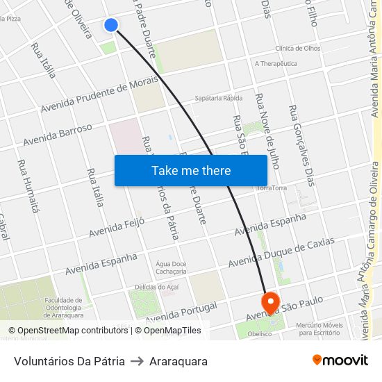 Voluntários Da Pátria to Araraquara map