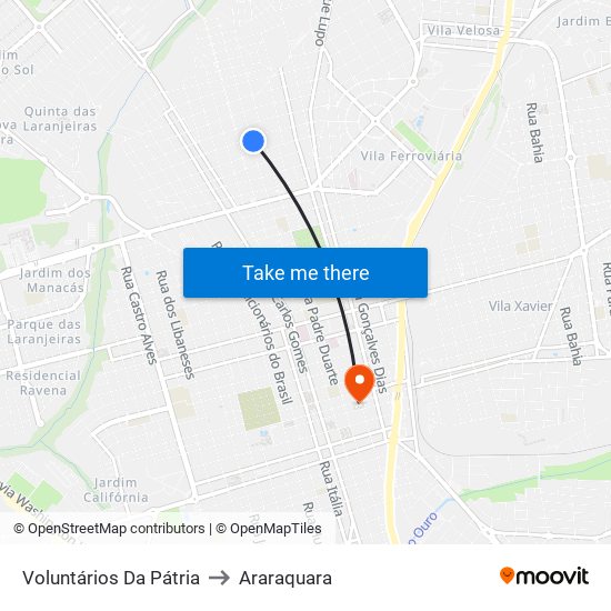 Voluntários Da Pátria to Araraquara map