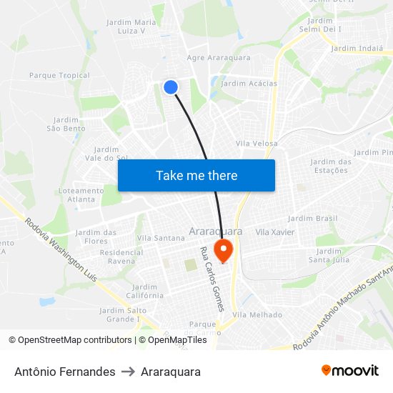 Antônio Fernandes to Araraquara map