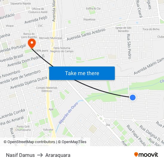 Nasif Damus to Araraquara map