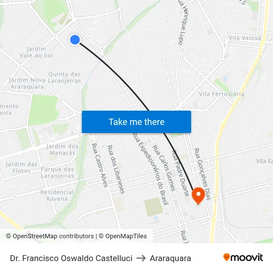 Dr. Francisco Oswaldo Castelluci to Araraquara map