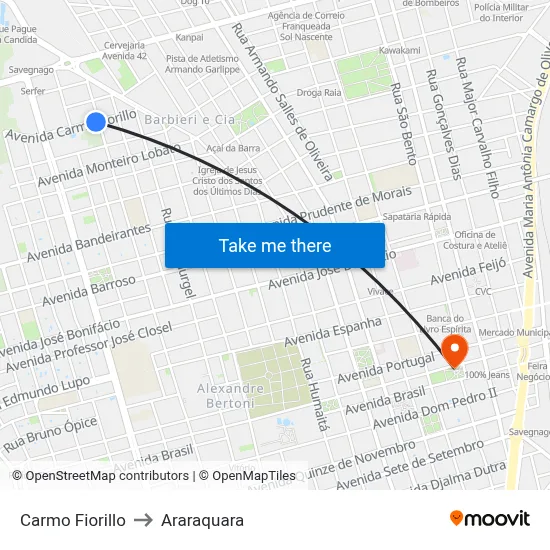 Carmo Fiorillo to Araraquara map