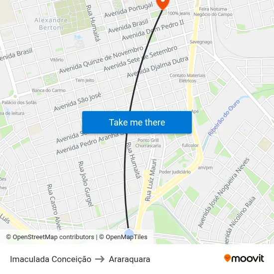 Imaculada Conceição to Araraquara map