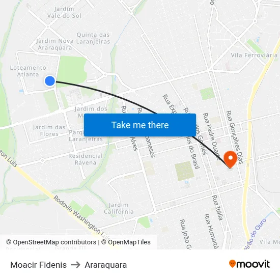 Moacir Fidenis to Araraquara map
