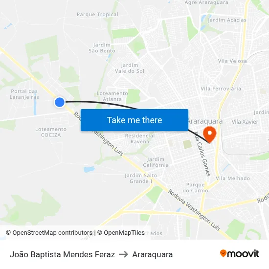 João Baptista Mendes Feraz to Araraquara map