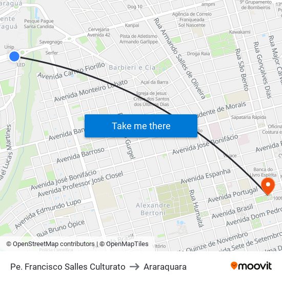 Pe. Francisco Salles Culturato to Araraquara map
