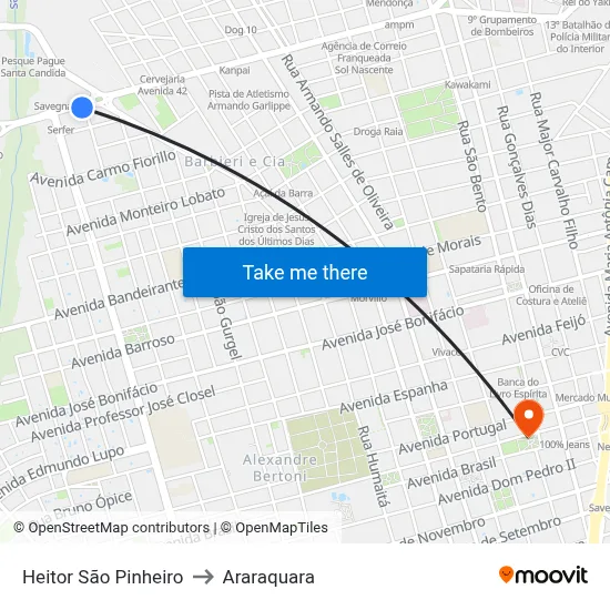 Heitor São Pinheiro to Araraquara map