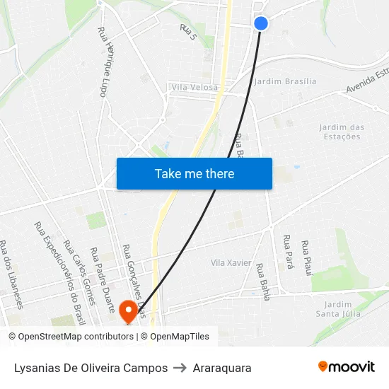 Lysanias De Oliveira Campos to Araraquara map