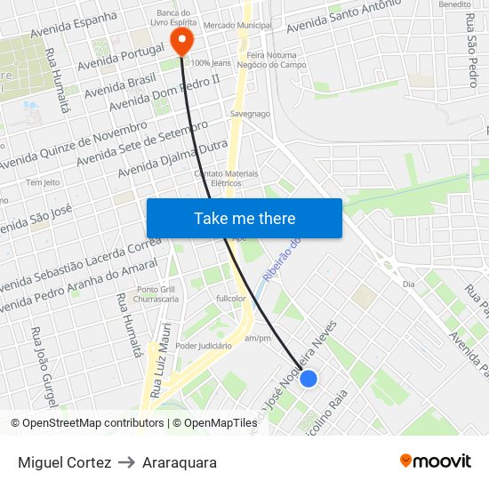 Miguel Cortez to Araraquara map