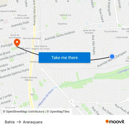 Bahia to Araraquara map