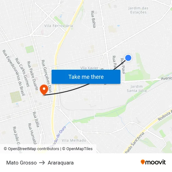 Mato Grosso to Araraquara map