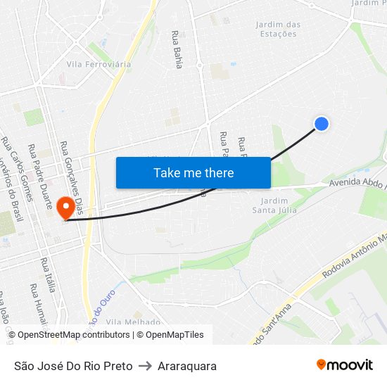 São José Do Rio Preto to Araraquara map